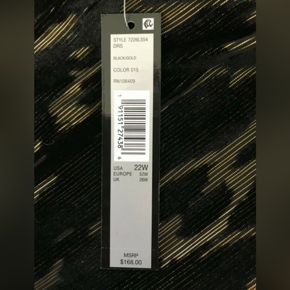 TAHARI BY ASL Size 22W Plus Velvet Dress Sleeveless Metallic Black/Gold $168 NWT - Picture 5 of 7